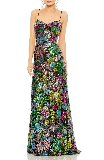 Mac Duggal Sweetheart Sleeveless Floral Sequin Gown In Black Multi