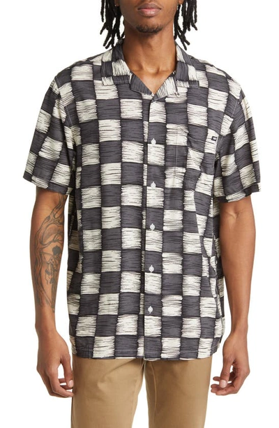 Vans Moore Checkerboard Short Sleeve Button-up Camp Shirt In Black