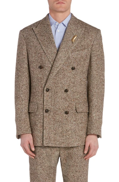 Golden Goose Deluxe Brand Double Breasted Tweed Jacket In Beige/ Brown/ Bluette