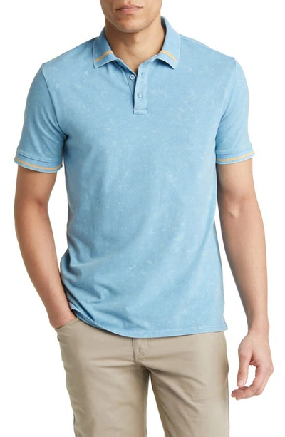 Stone Rose Tipped Acid Wash Performance Jersey Polo In Light Blue