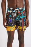 Palm Angels Starry Night Printed Tech Swim Shorts In Black Multicolor