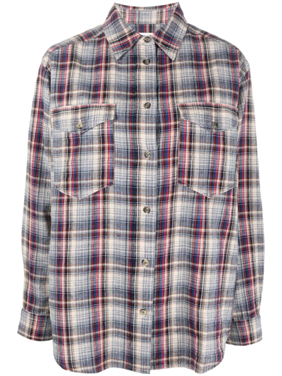 Marant Etoile Plaid Puff-sleeve Shirt In Blue