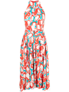 Diane Von Furstenberg Nicola Belted Pleated Printed Crepe Midi Dress In Red
