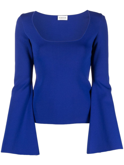 P.a.r.o.s.h Roma Flared-sleeve Knitted Top In Blue