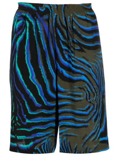 Versace Patterned Elastic Waist Shorts In Blue