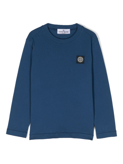 Stone Island Junior Kids' Compass-motif Long-sleeve T-shirt In Blue