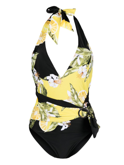 Ted Baker Womens Black Tabeth Floral-print Plunge Swimsuit