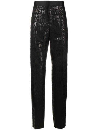 Versace Allover-jacquard Tailored Trousers In Black