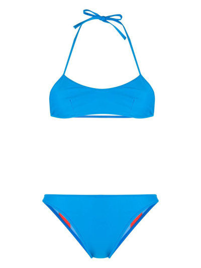 Sunnei Reversible Striped Bikini Set In Blue