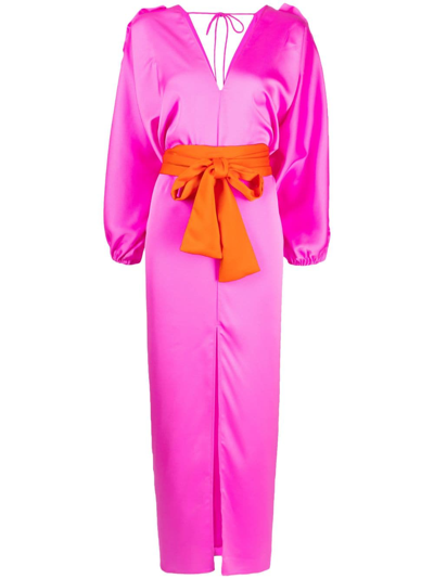 Cynthia Rowley Dolman Ruffle-trim Belted Maxi Dress In Pink
