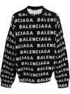 Balenciaga Logo All Over Print Pullover Sweater In Black