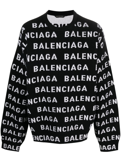 Balenciaga Intarsia-logo Crew-neck Jumper In Black