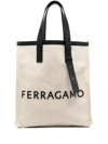 FERRAGAMO LOGO-LETTERING CANVAS TOTE BAG