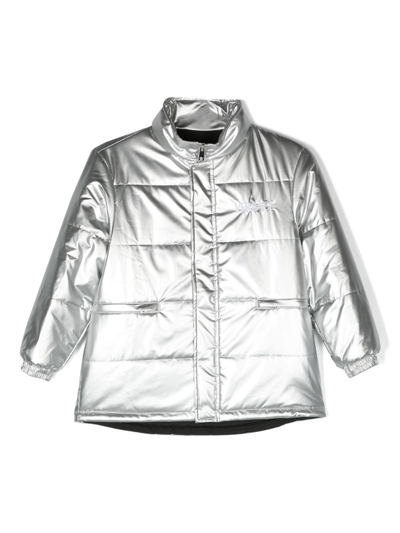 Versace Kids' Metallic Padded Coat In Silver