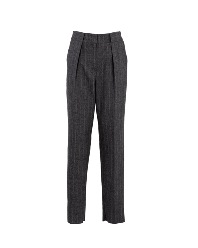 Emporio Armani Official Store Pinstriped Mélange Wool-blend Trousers With Darts In Multi