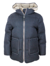BRUNELLO CUCINELLI LONG DOWN JACKET IN SOFT WOOL PADDED WITH REAL GOOSE DOWN WITH DETACHABLE FRONT WITH HOOD.