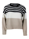 BRUNELLO CUCINELLI LONG-SLEEVED CREWNECK SWEATER IN FINE WOOL, CASHMERE AND SILK WITH STRIPED PATTERN. EXCLUSIVE MICRO 