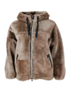BRUNELLO CUCINELLI REVERSIBLE SOFT SHEARLING JACKET WITH HOOD AND ZIP CLOSURE EMBELLISHED WITH ROWS OF BRILLIANT JEWELS