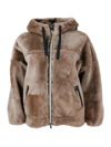 Brunello Cucinelli Anorak Hooded Shearling Reversible Coat With Monili Trim In Taupe