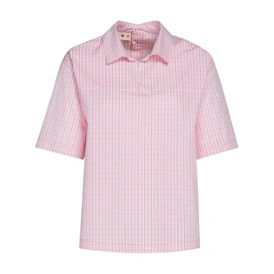 Marni Logo-embroidered Check-print Shirt In Pinkgummy