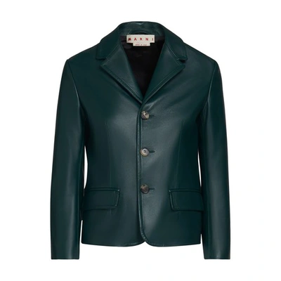 Marni Leather Short Blazer Jacket In Green