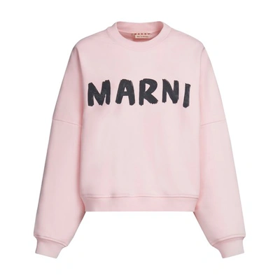 Marni Pastel Pink Long-sleeve Top With Bold Brushstroke Detailing In Multi