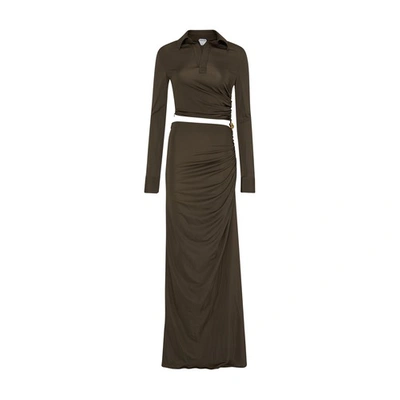 Bottega Veneta Long Flowing Dress In Viscose In Olive