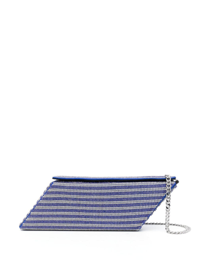 Kara Crystal Mesh Parallelogram Clutch Bag In Blue