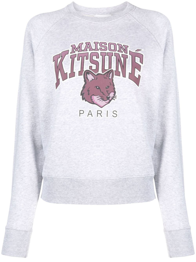 Maison Kitsuné Fox-motif Mélange-effect Cotton Jumper In Grey