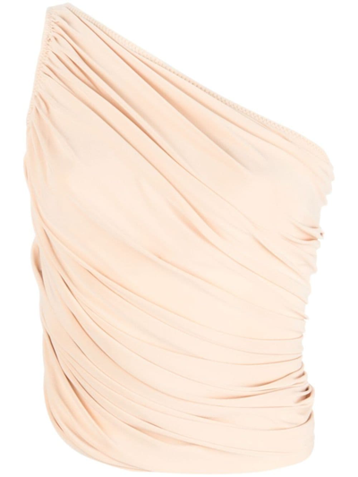 Norma Kamali Draped One-shoulder Top In Beige
