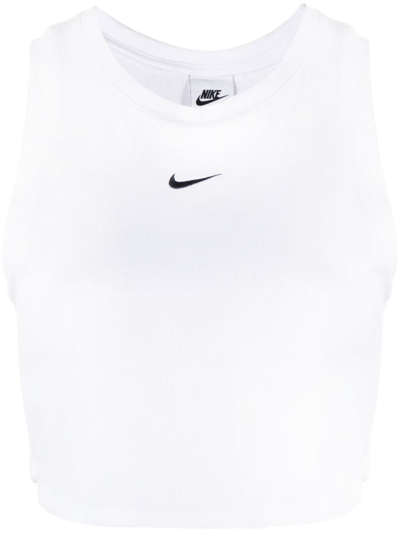 Nike Logo-embroidered Ribbed Crop Top In White