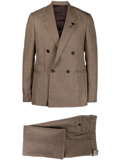 Lardini Double-breasted Two-piece Suit In Brown