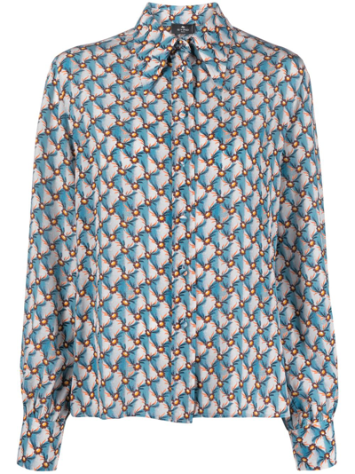 Etro Micro Floral Silk Button-front Shirt In Multicolour