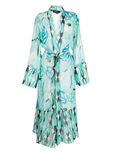 Patbo Printed Semi-sheer Beach Robe In Blue