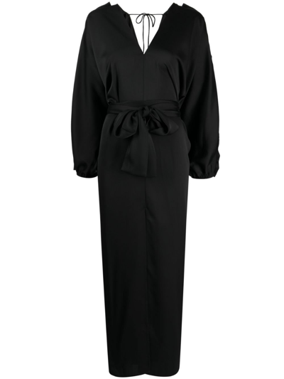 Cynthia Rowley Dolman Ruffle-trim Belted Maxi Dress In Black
