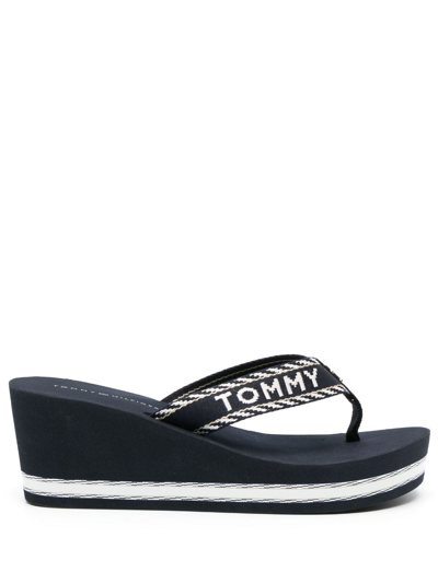 Tommy Hilfiger 65mm Logo-strap Wedge Sandals In Blue