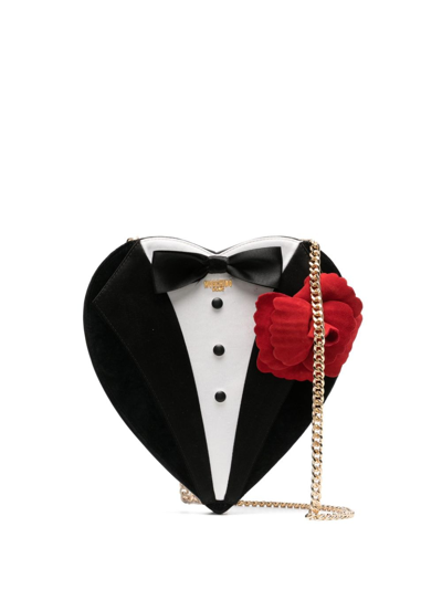 Moschino Heart-shaped Floral Appliqué Crossbody Bag In Black