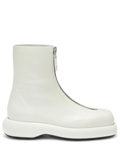 Jil Sander Zip-up Leather Boots In 100 White