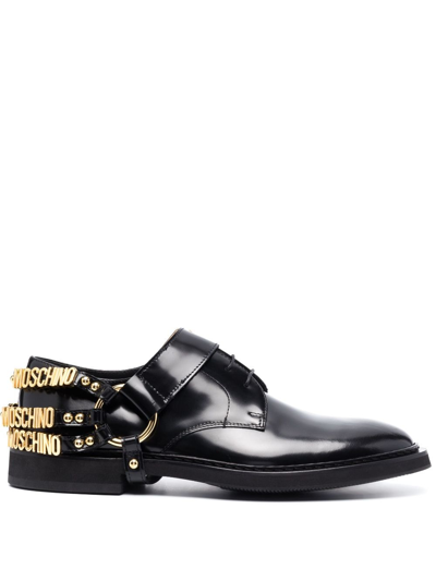 Moschino Logo-plaque Leather Oxford Shoes In Black