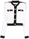 Balmain Colorblocked Tweed Knit Jacket In White