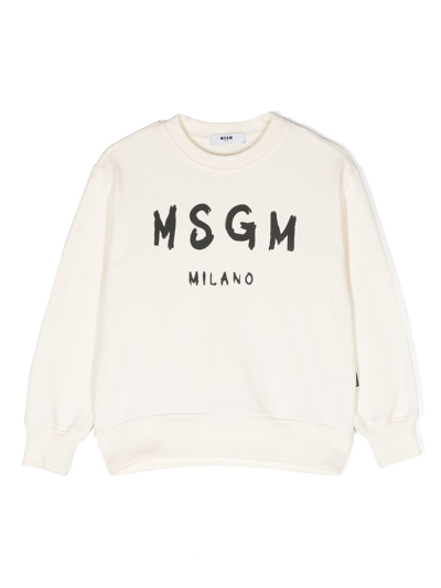 Msgm Kids' Logo-print Crew-neck Sweatshirt In Neutrals