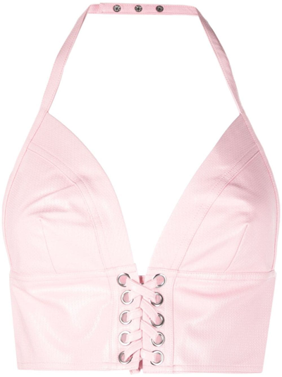 Rotate Birger Christensen Rotate Embossed Halterneck Top In Pink