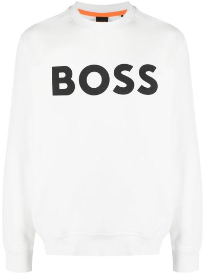 Hugo Boss Logo-print Cotton-blend Sweatshirt In White