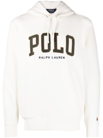 Polo Ralph Lauren Logo-embroidered Cotton Drawstring Hoodie In Neutrals