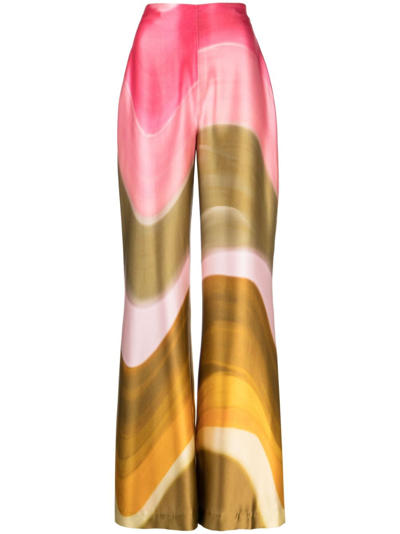 Silvia Tcherassi Como Wave-print Silk Wide-leg Pants In Olv Pink Satur Wa