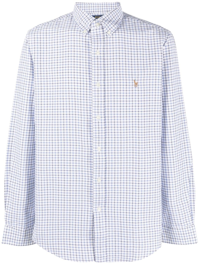 Polo Ralph Lauren Grid-pattern Logo-embroidered Cotton Shirt In White