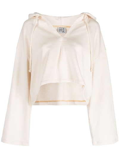 Baserange V-neck Organic-cotton Cropped Hoodie In Neutrals