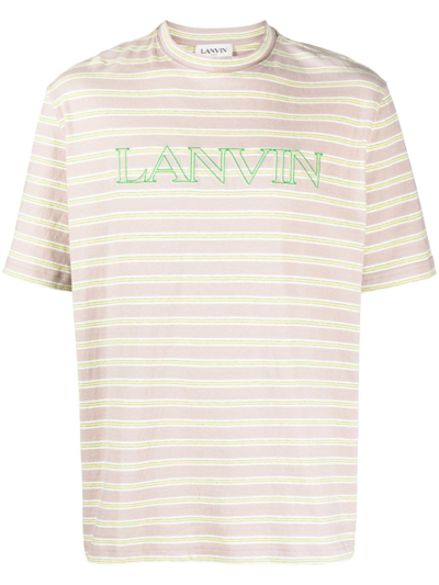 Lanvin Striped Logo-embroidered T-shirt In Brown