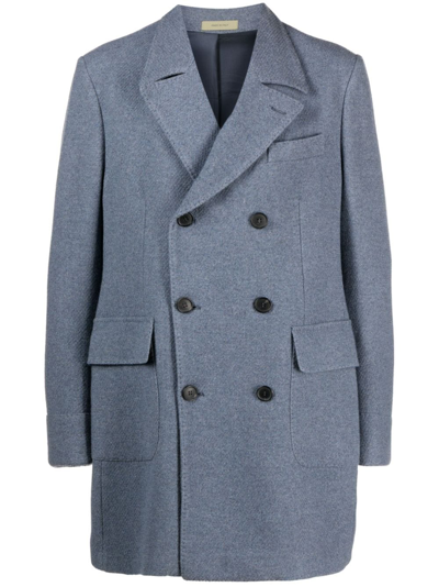 Corneliani Notched-lapels Double-breasted Coat In Blue