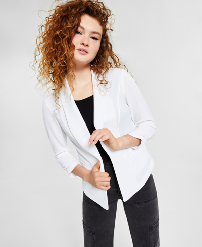 Bar Iii Women's Ruched 3/4-sleeve Knit Blazer, Created For Macy's In Bright White